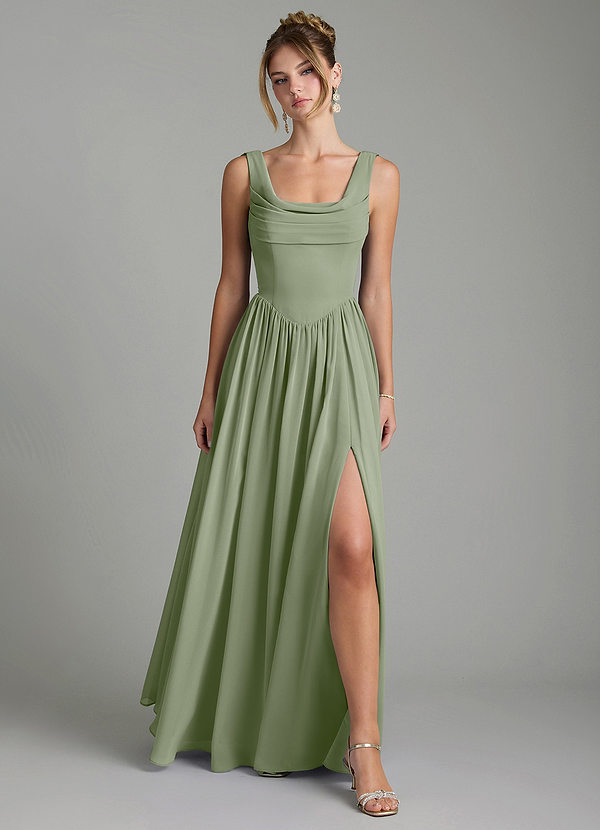 Azazie Novi Bridesmaid Dresses Pistachio A-Line Pleated Chiffon Dress image1
