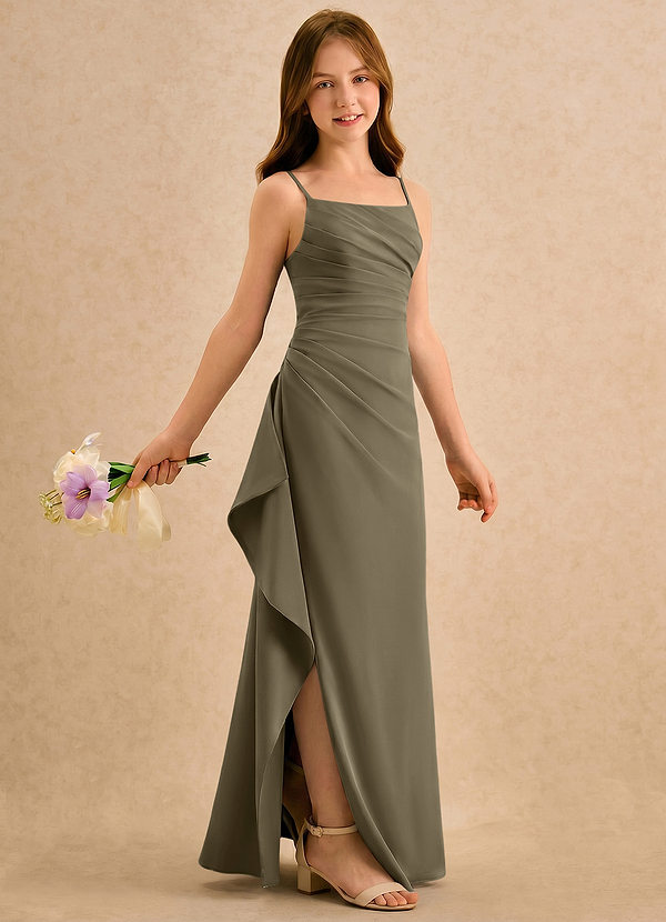 Azazie Cannoli Girls Formal Flower Girl Dresses Willow Green A-Line Pleated Chiffon Dress image1