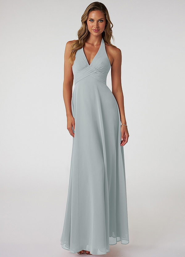 Azazie Tessie Vestidos de dama de honor Vestido de Gris Delfín de Gasa de Corte En A con Cuello en V plisado image1