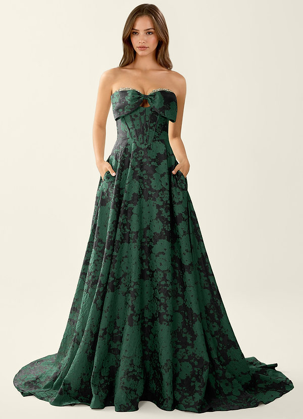 Leilani Negro Esmeralda Vestido de fiesta con corsé, cordones en la espalda y detalles de pedrería image1