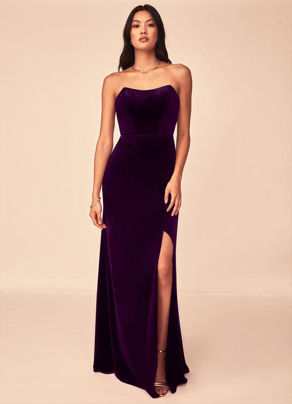 Azazie Nereda Robes Demoiselle d'honneur Robe Trapèze Convertible en velours Sans bretelle Grain De Raisin image1