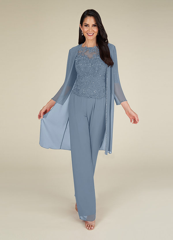 Azazie Florida Abiti da Mamma Sposa Abito Tuta Pantaloni in Chiffon Lustrini Blu Polveroso image1
