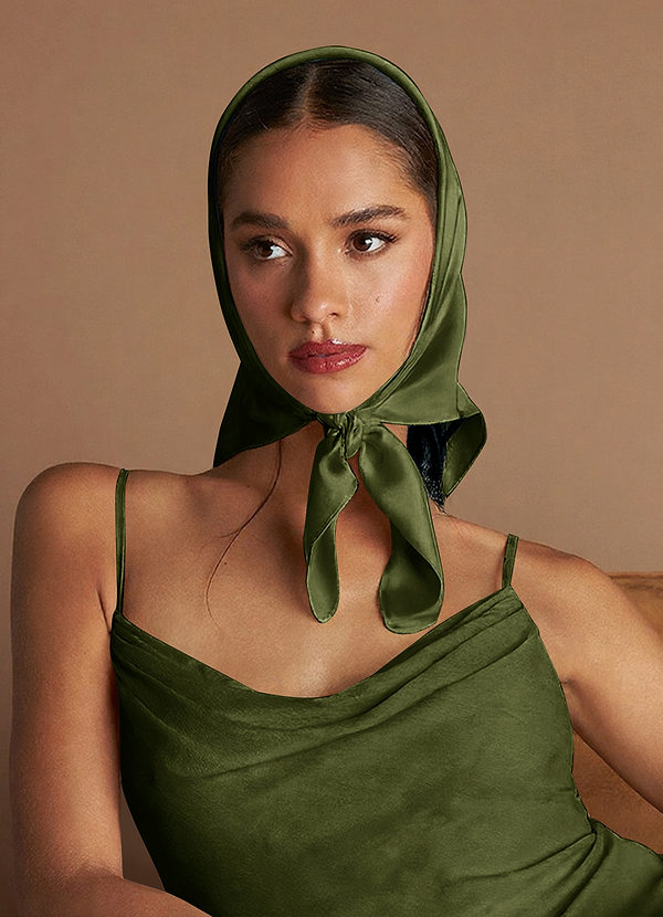 front Matching Color Stretch Satin Scarf
