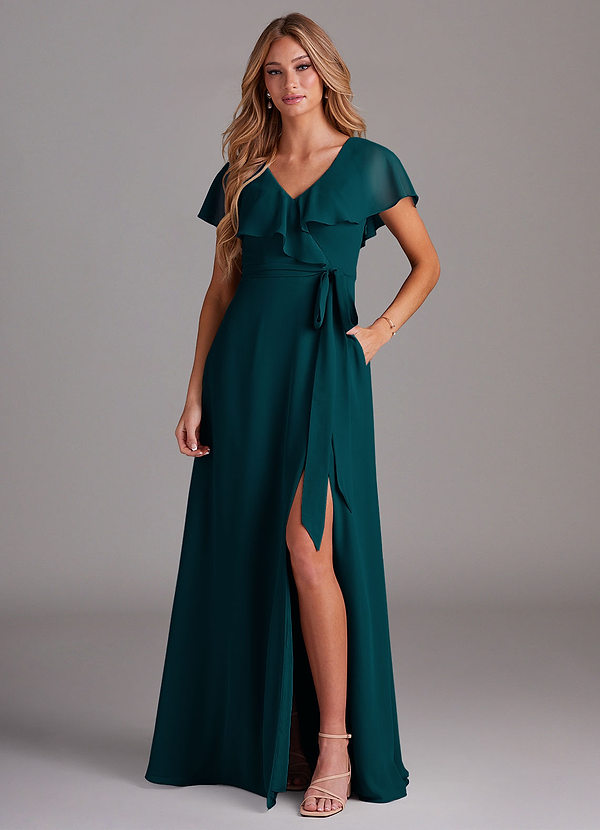 Azazie Lainey Bridesmaid Dresses Pine A-Line with Pockets Chiffon Dress image1