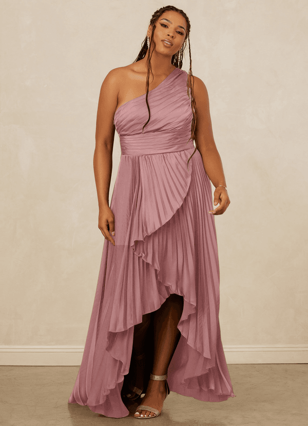 Christian Siriano Bridal for Azazie 1008 Bridesmaid Dresses Dusty Rose A-Line One Shoulder Stretch Satin Dress image1