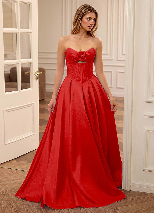 Jacqueline Rosso Abito da ballo a trapezio con scollo a fiocco sul davanti e corsetto image1