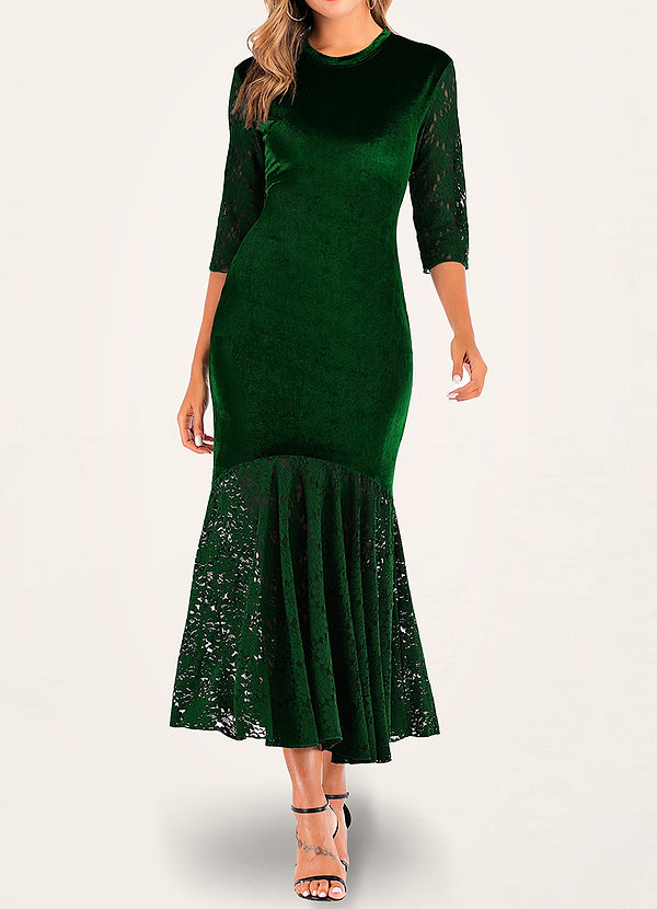 front Dallas Dark Emerald Velvet Midi Dress