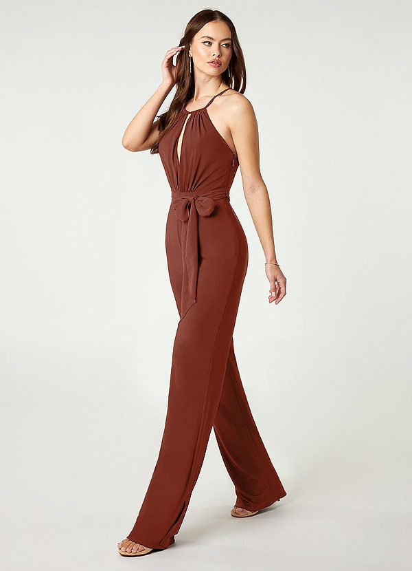 Azazie Bryn Bridesmaid Dresses Pleated Luxe Knit Jumpsuit with Belt image1