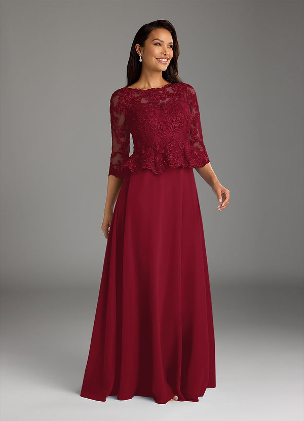 Azazie Averie Mother of the Brides Dresses Burgundy A-Line Boatneck Sequins Chiffon Dress image1