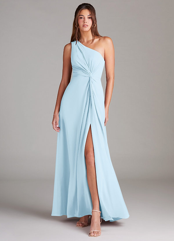 Azazie Brooke Vestidos Dama de Honor Vestido de Azul Cielo de Gasa de Corte en A con Hombro unilateral image1