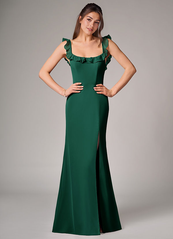 Azazie Callie Bridesmaid Dresses Emerald Mermaid Side Slit Chiffon Convertible Dress image1