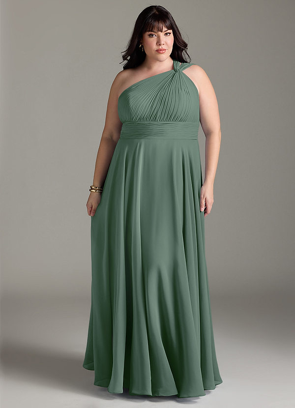 Azazie Charlize Bridesmaid Dresses Eucalyptus A-Line One Shoulder Chiffon Dress image1