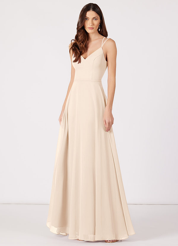 Azazie Janine Bridesmaid Dresses A-Line V-Neck Chiffon Floor-Length Dress image1