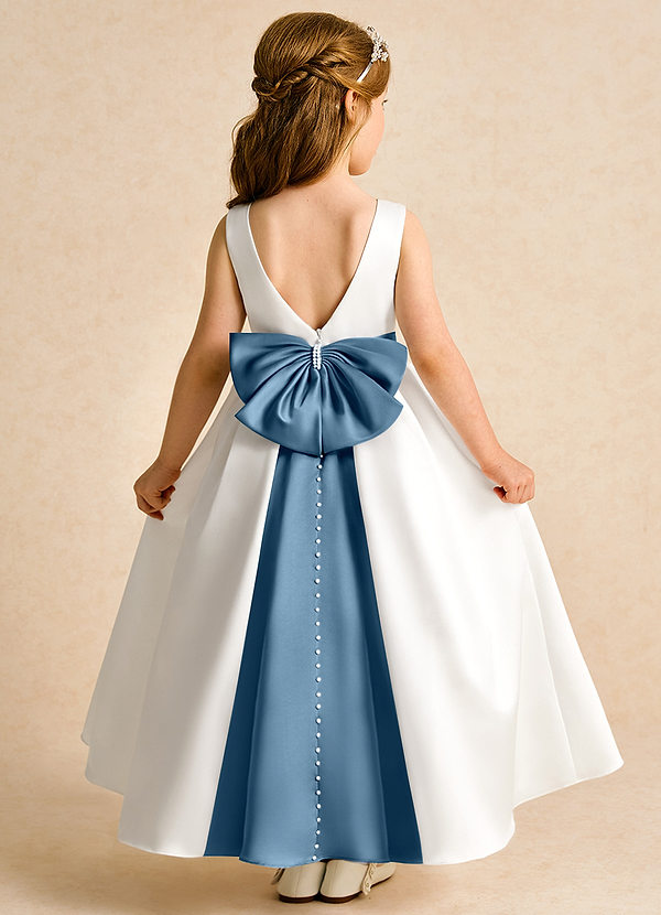 Azazie Cherry Flower Girl Dresses Ivory Bermuda Ball-Gown Pleated Matte Satin Dress image1