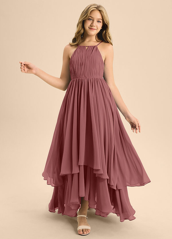 Azazie Elliora Junior Vestido de Amatista de Gasa de Corte En A con Plisado image1