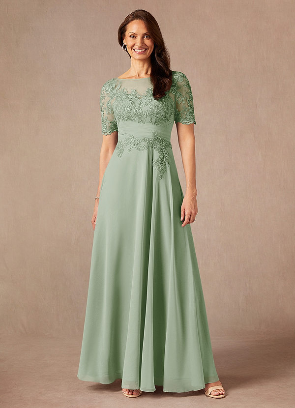 Azazie Raissa Mother of the Brides Dresses Dusty Sage A-Line Lace Chiffon Dress image1