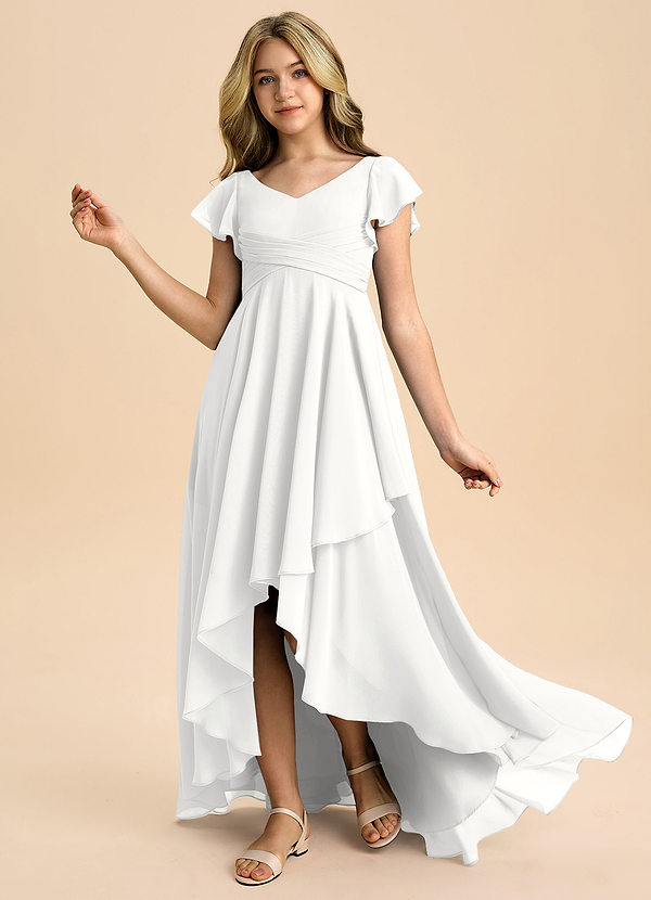 Azazie Caria Junior White A-Line Pleated Chiffon Dress image1