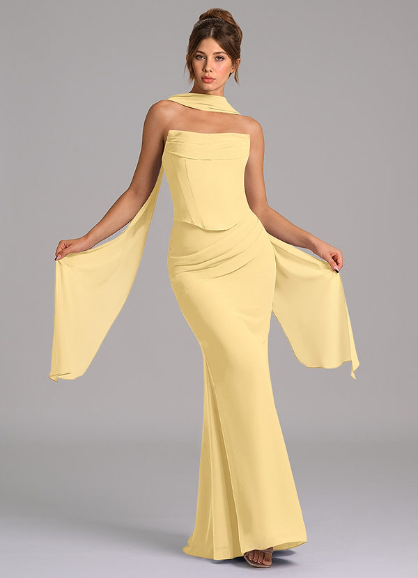 Azazie Sorrel Bridesmaid Dresses Butter Mermaid Corset Chiffon Dress image1