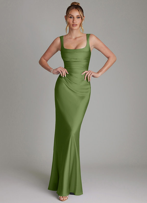 Azazie Agustina Robes Demoiselle d'honneur Robe Sirène en Satin extensible Corset Genévrier image1