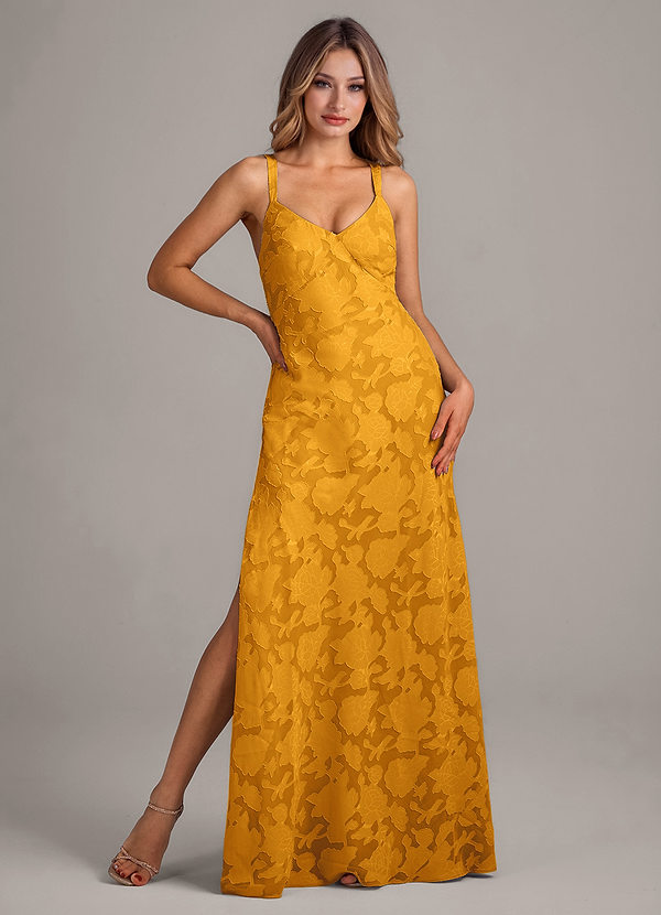 Azazie Aliza Robes Demoiselle d'honneur Robe Trapèze en Blumen-Burnout Caramel écossais image1