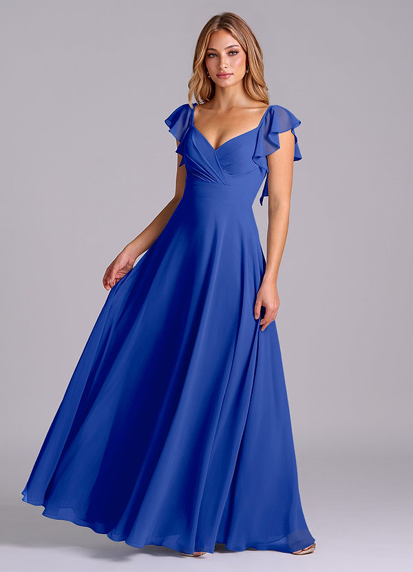 Azazie Leilani Bridesmaid Dresses Royal Blue A-Line Pleated Chiffon Dress image1