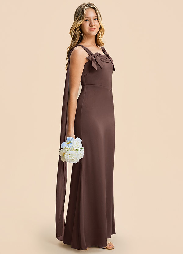 Azazie Chelsea Junior Ganache Sheath Pleated Stretch Satin Dress image1