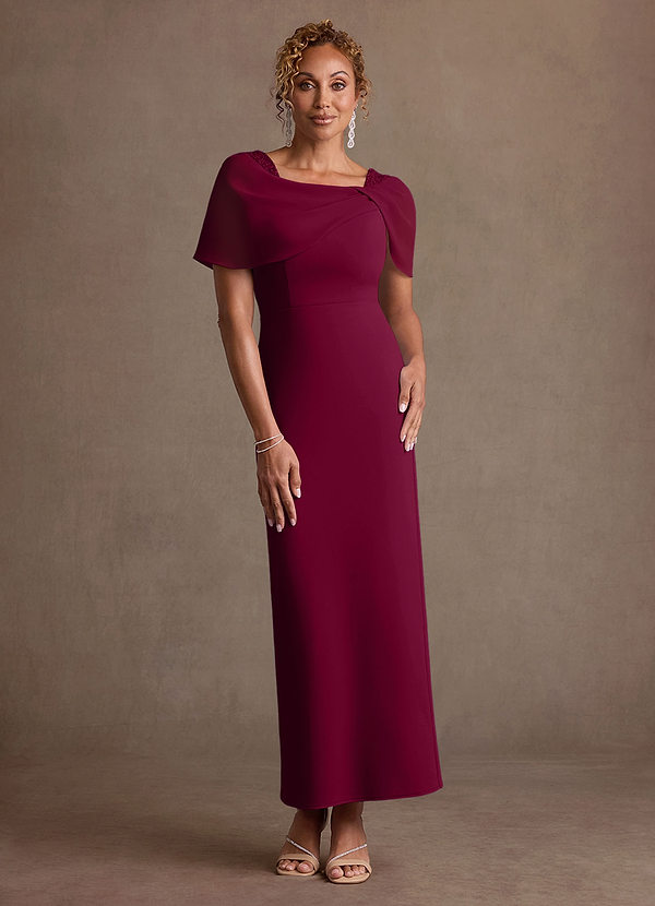 Azazie Deirdre Vestidos para la madre de la novia Vestido Borgoña de Crepé elástico de Corte Columna con Plisado image1