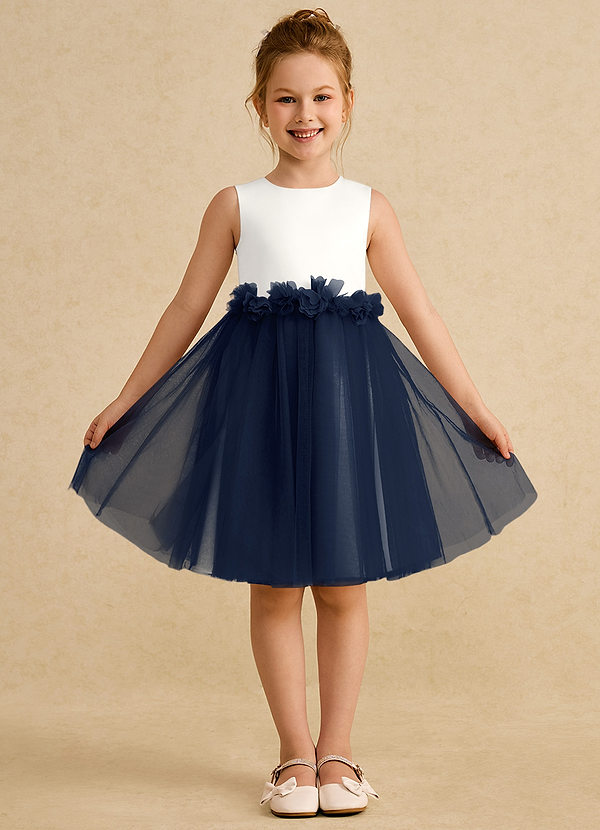 Azazie Louisa Flower Girl Dresses Ivory Dark Navy A-Line Sleeveless Tulle Dress image1