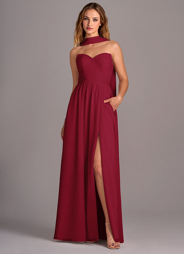 Azazie Joni Bridesmaid Dresses Burgundy A-Line Strapless Chiffon Convertible Dress image1