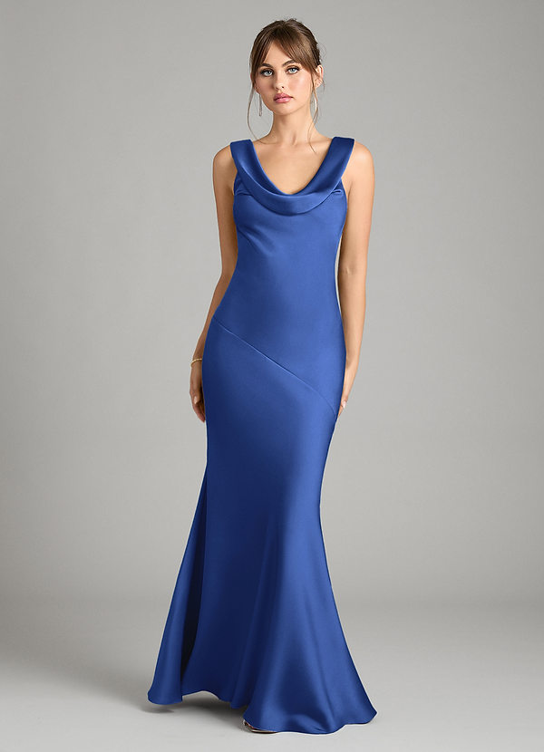 Azazie Rylina Bridesmaid Dresses Royal Blue Mermaid Stretch Satin Dress image1