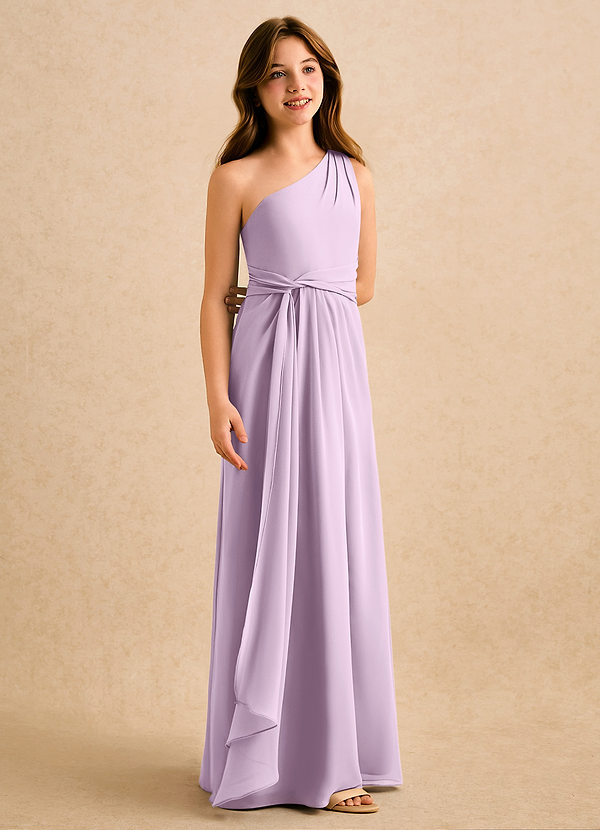 Azazie Tilda Girls Formal Bloemenmeisjes Jurken Kolom Jurk van Chiffon One-Shoulder Frosted Lila image1