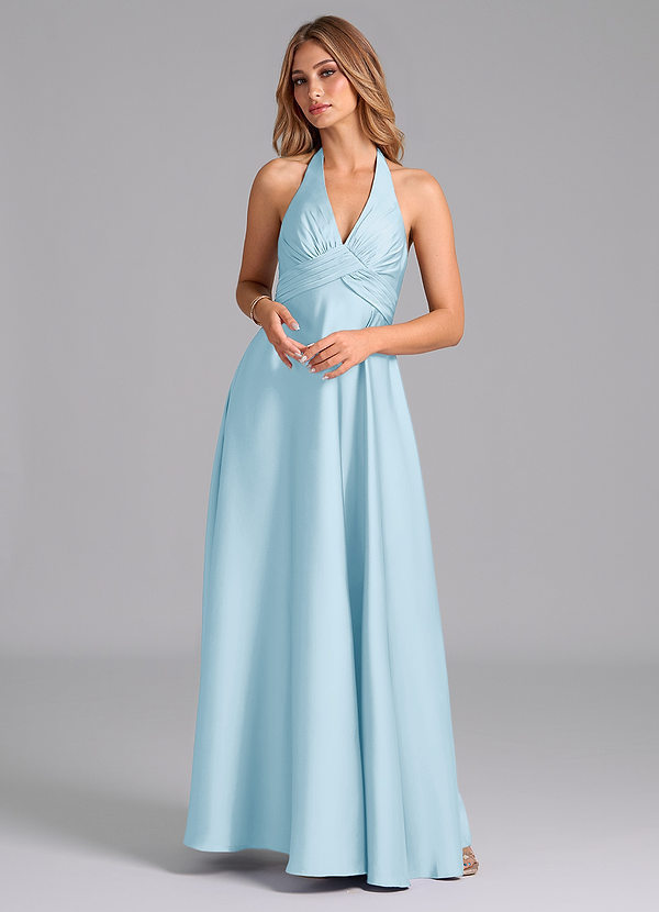 Azazie Tessie Bridesmaid Dresses Sky Blue A-Line Pleated Stretch Satin Dress image1
