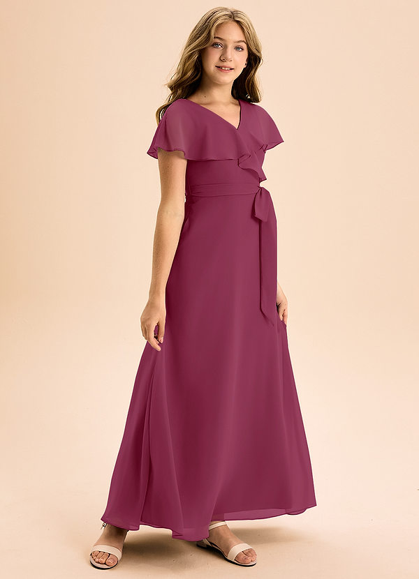 Azazie Lainey Junior Abito A-Line in Chiffon Con Tasche Gelso image1