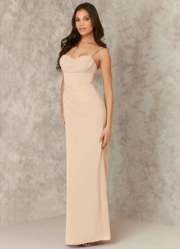 front Corseted Chiffon Column Dress