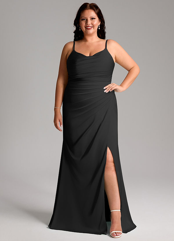 Azazie Deandra Brautjungfernkleider Meerjungfrau-Linie Plissee Stretch-Satin Kleid Schwarz image1
