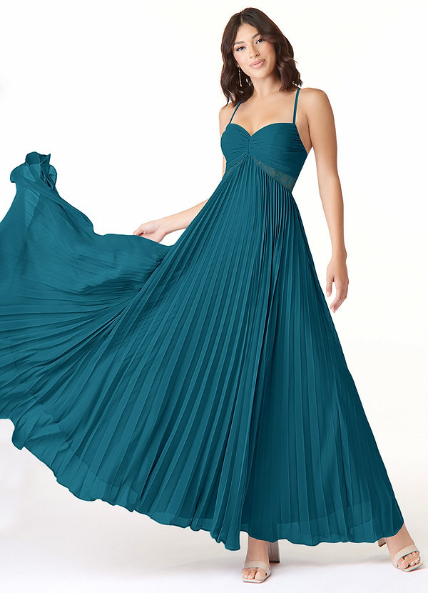 Azazie Devyn Bridesmaid Dresses Ink Blue A-Line Corset Chiffon Dress image1
