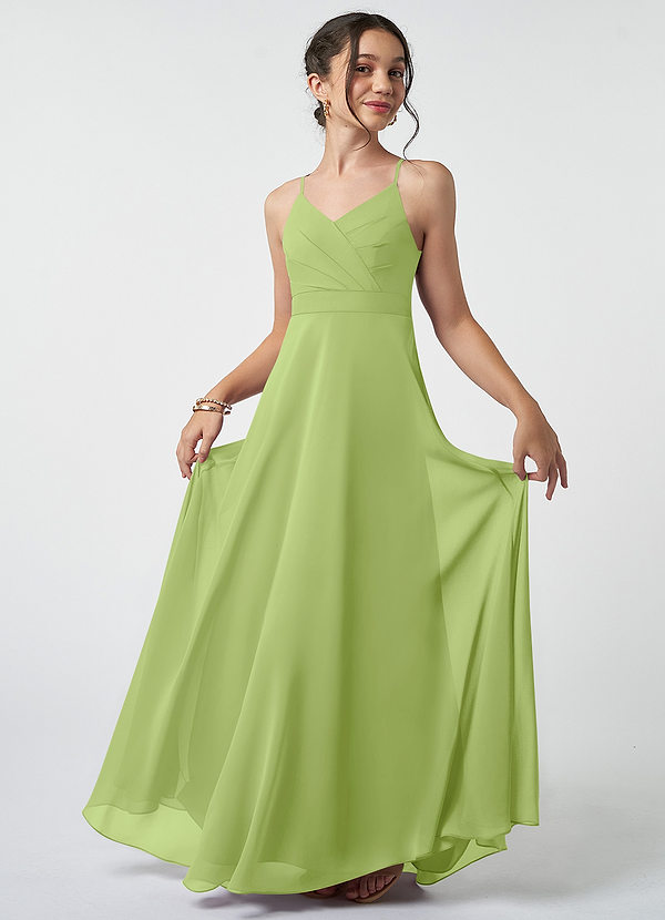 Sleeveless Pleated Chiffon Long Junior Bridesmaid Dress Mint Green