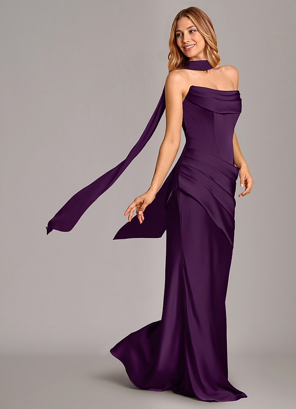 Azazie Pelagia Brudtärneklänningar Klä av Sjöjungfru i Stretch Satin Korsett Druva Konvertibel image1