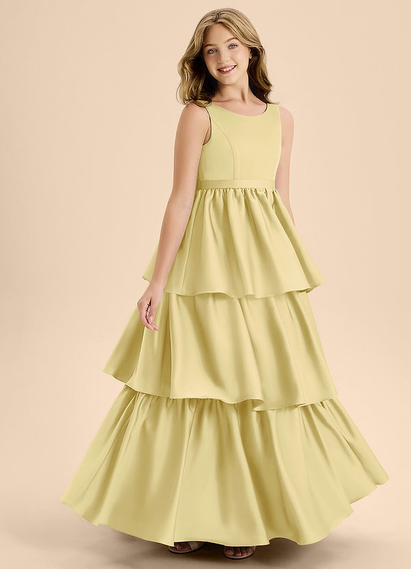 Azazie Meadowyn Junior Abito A-Line in Raso Elasticizzato Fiocco Sorbetto Al Limone image1