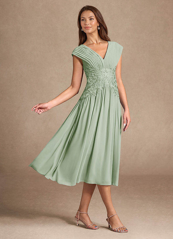 Azazie Hudson Brautmutterkleider A-Linie Spitze Kleid Staubiger Salbeigrün image1