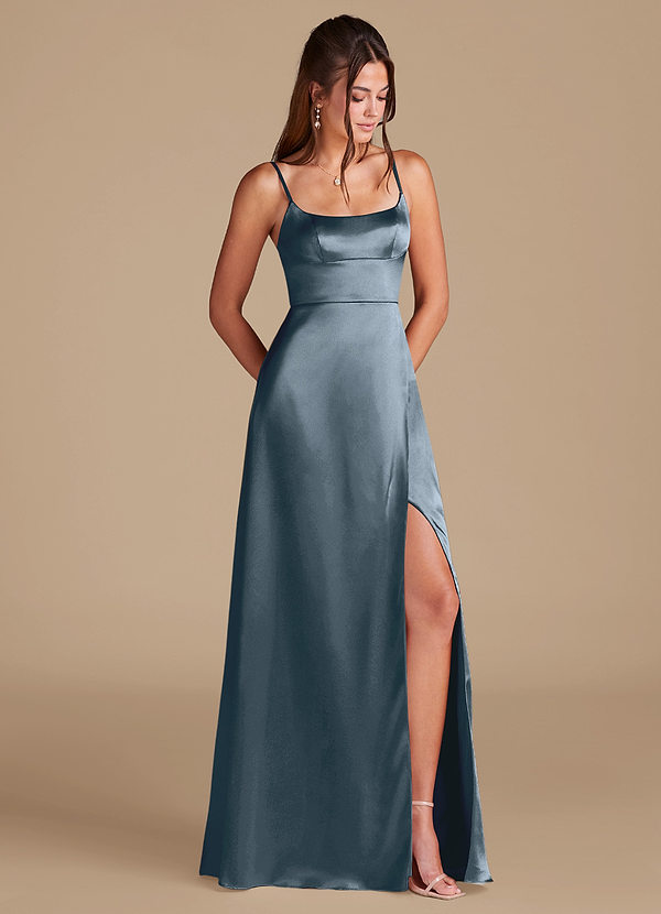 Azazie Halsey Brautjungfernkleider A-Linie Seitliche Cut-Outs Metallischer Satin Kleid Zwielichtviolett image1