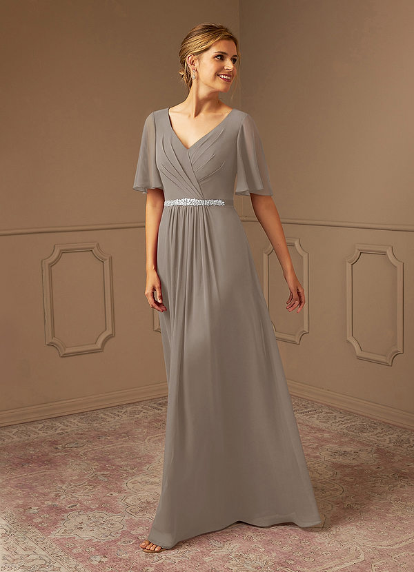 Azazie Tricia Mother of the Bride Dresses A-Line V-Neck Pleated Chiffon Floor-Length Dress image1