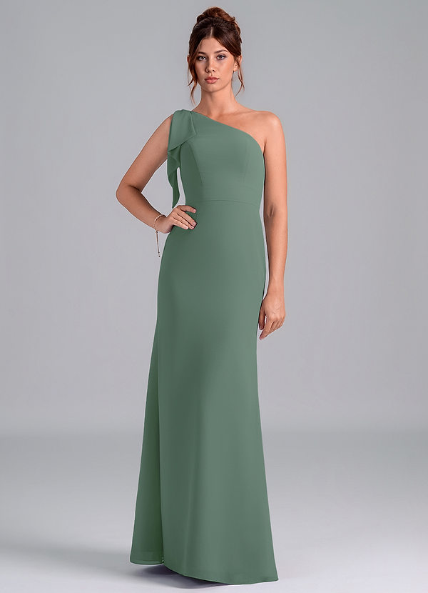 Azazie Rinna Bridesmaid Dresses Eucalyptus Mermaid One Shoulder Chiffon Dress image1