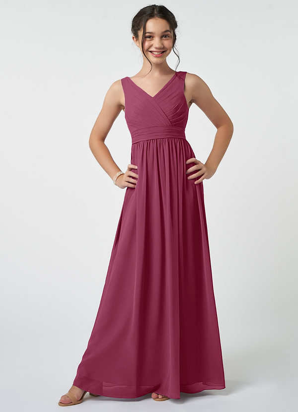 Azazie Kora Junior Mulberry A-Line Pleated Chiffon Dress image1