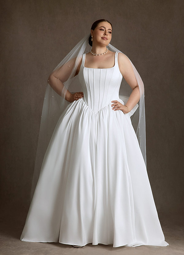 Azazie Cyanne Wedding Dresses Diamond White Ball-Gown with Pockets Stretch Satin Dress image1