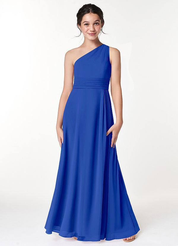 Azazie Cleo Vestido de Azul Real de Gasa/ Chiffon de Acampanado con Plisado image1