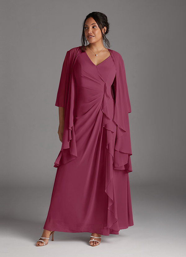 Azazie Manuella Mother of the Brides Dresses Mulberry A-Line V-Neck Pleated Chiffon Dress image1