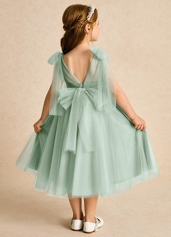Azazie Dori Robes de Fillette d'Honneur Robe Trapèze en Tulle Rayé Agave image1