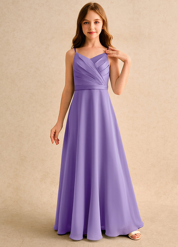 Azazie Umina Girls Formal Bloemenmeisjes Jurken A-Lijn Jurk van Mat Satijn Geplooid Tahiti image1