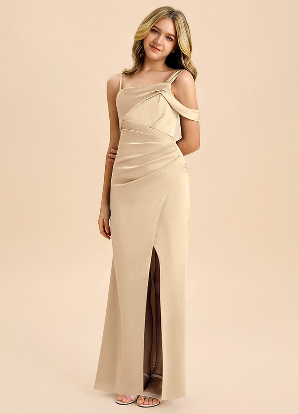 Azazie Wynter Junior Abito in Raso Elasticizzato Plissettato Champagne image1